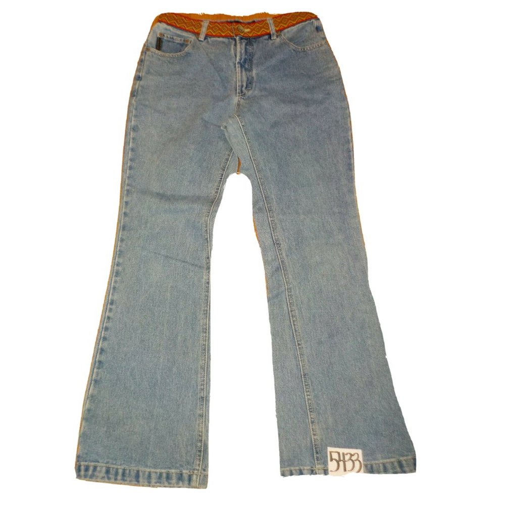 Vtg No Excuses Blue Denim Jeans Bootcut Faux Belt Womens